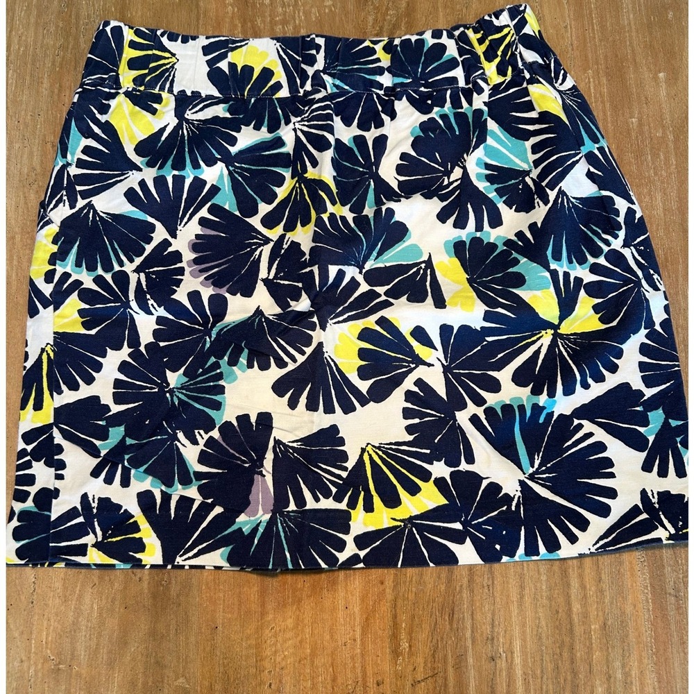 Banana Republic A-Line Floral‎ Fan Print Mini Skirt Navy Yellow White Size 2